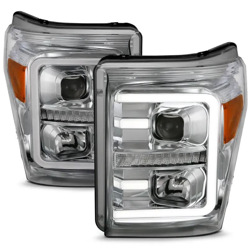 Anzo 11-16 Ford F-250/F-350/F-450 Projector Headlights W/ Plank Style Switchback Chrome W/Amber 1