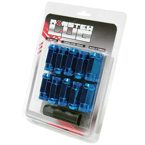 Wheel Mate Monster Open End Lug Nut Set Of 20 - Blue 14X1.50 1