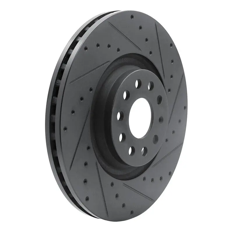 R1 2022+ Volkswagen Gti Mk 8 Front Right Drilled & Slotted Black Brake Rotor 2