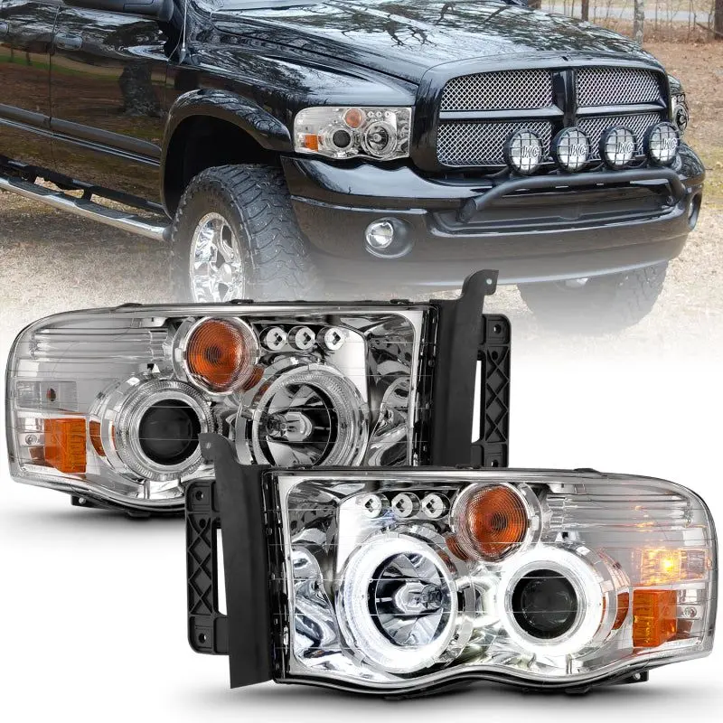 Anzo 2002-2005 Dodge Ram 1500 Projector Headlights W/ Halo Chrome Clear Amber 1