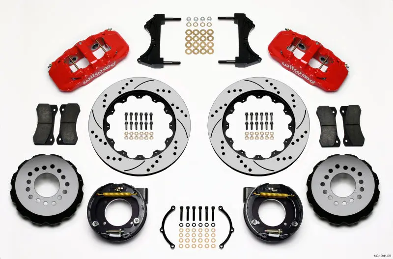 Wilwood Aero4 Rear P-Brake Kit 14.00In Drilled Red Chevy C-10 2.42 Offset 5-Lug 1