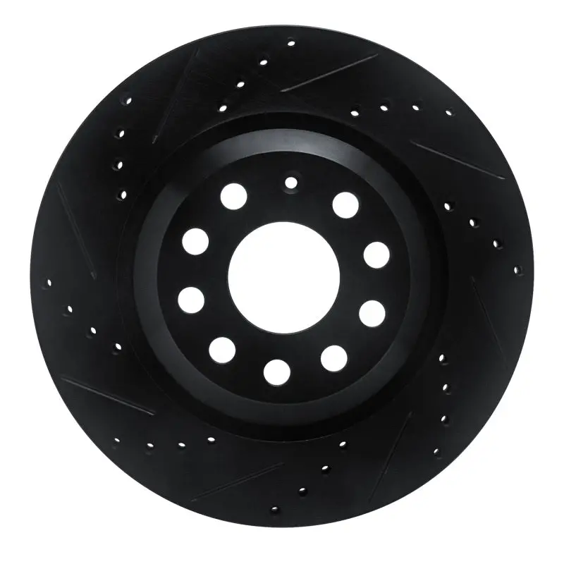 R1 15-25 Volkswagen Gti Rear Left Drilled & Slotted Black Brake Rotor 1