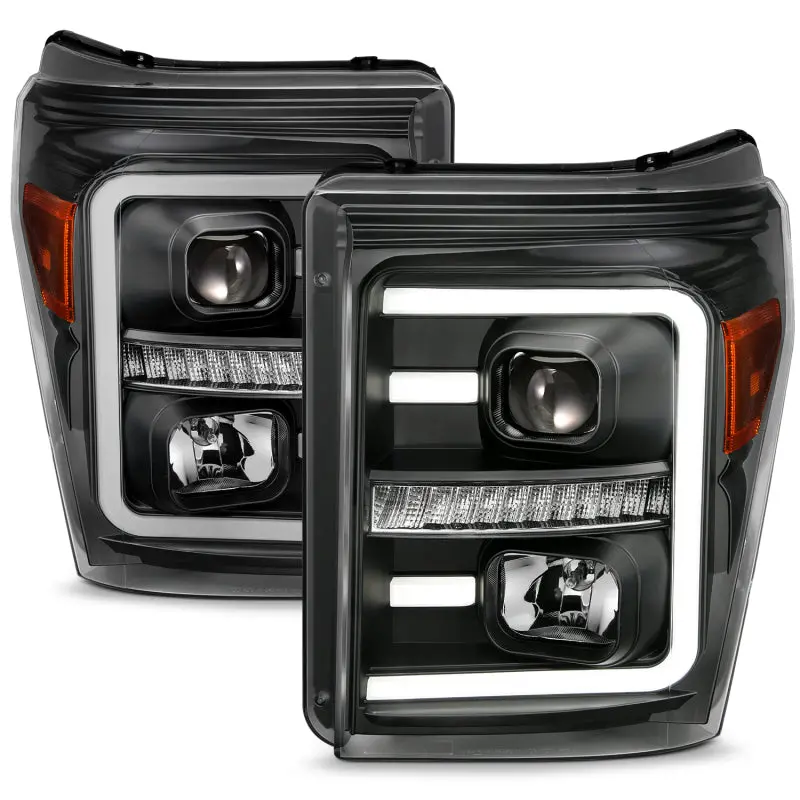 Anzo 2011-2016 Ford F250 Projector Headlights W/ Plank Style Switchback Black W/ Amber 1