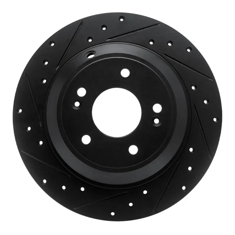 R1 18-23 Genesis G70 Rear Left Drilled & Slotted Black Brake Rotor 1