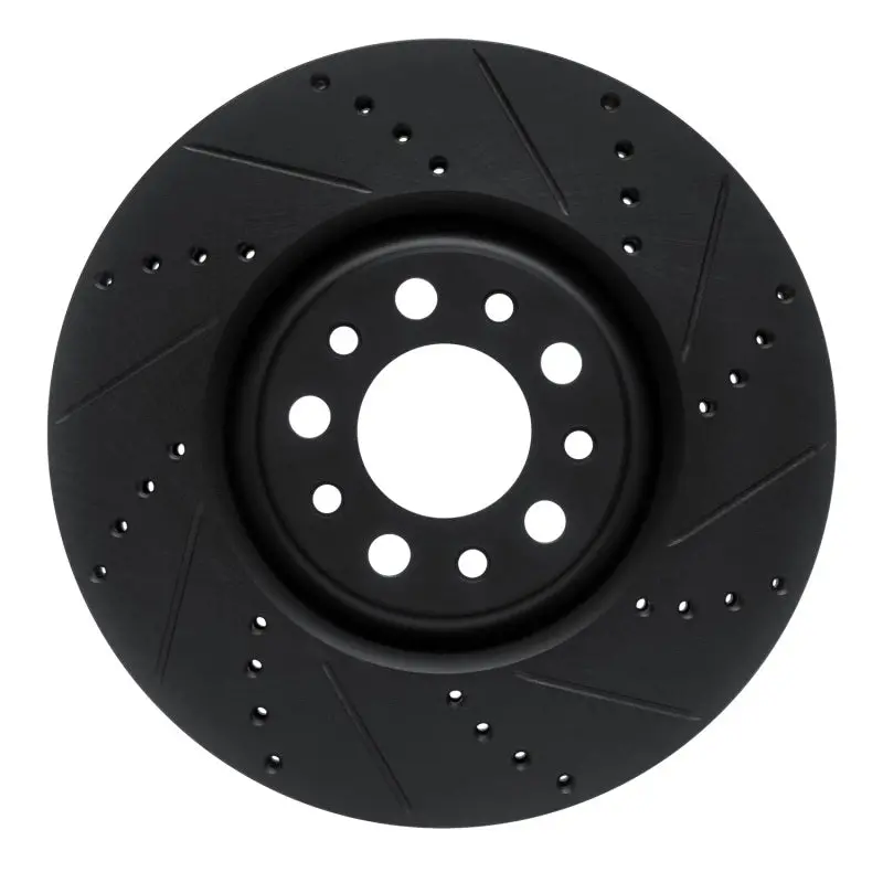 R1 2017-2025 Alfa Romeo Stelvio Front Right Drilled & Slotted Black Brake Rotor 1