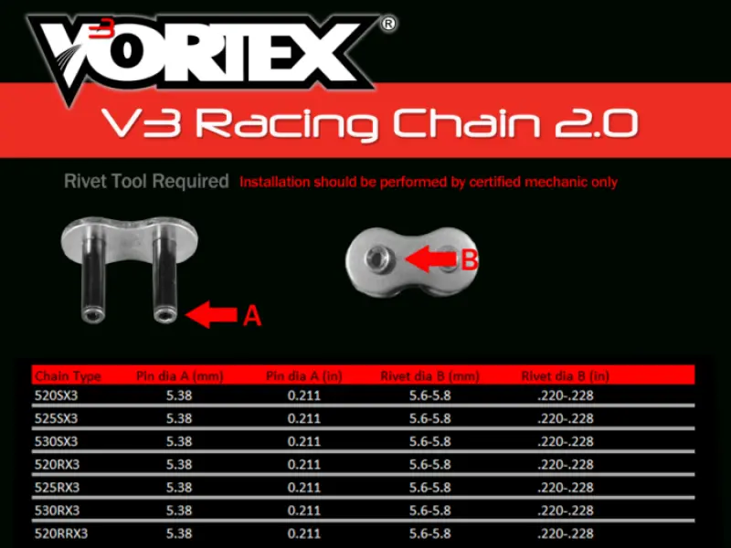 Vortex Racing V3 2.0 Master Link Rivet 525Rx3-Rcl- Black 1
