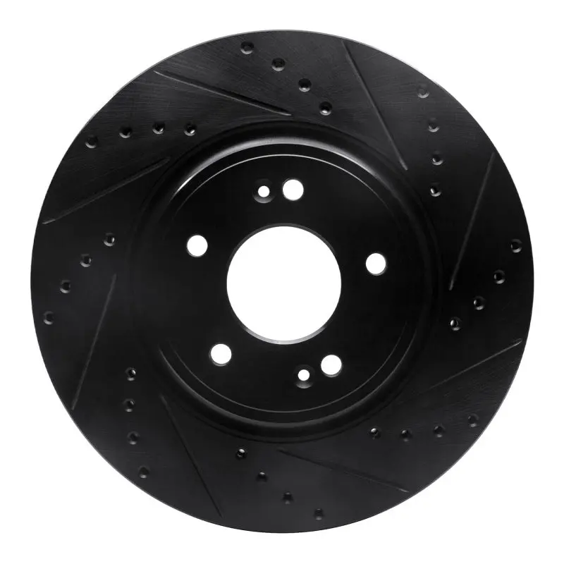 R1 18-23 Genesis G70 Front Right Drilled & Slotted Black Brake Rotor 1