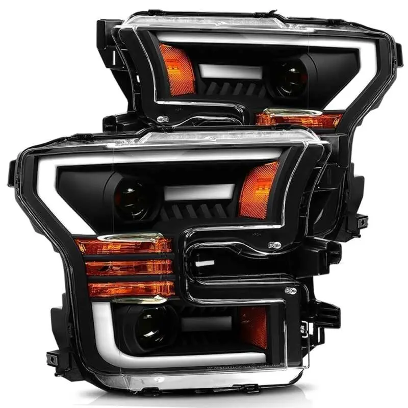 Alpharex 15-17 Ford F-150 Luxx Led Projector Headlights Plank Style Black W/Activ Light/Drl 1