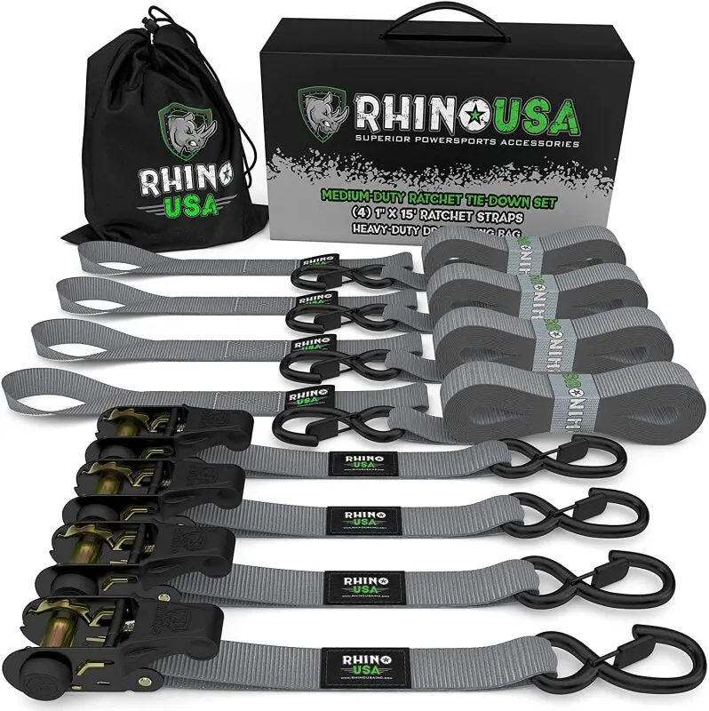 Rhino Usa Medium Duty Ratchet Strap Tie-Down 4-Pack (Gray) 1