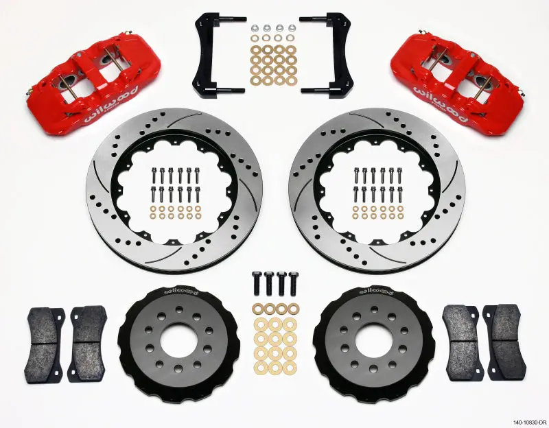 Wilwood Aero6 Front Hat Kit 14.00 Drilled Red 2005-2014 Mustang 1