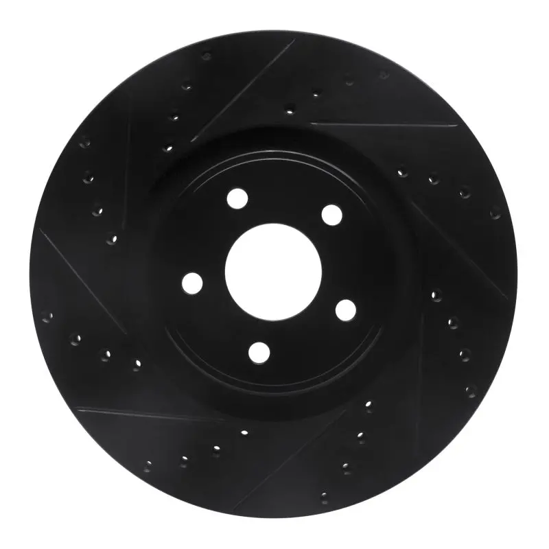 R1 14-18 Ford Focus St Front Left Drilled & Slotted Black Brake Rotor 1
