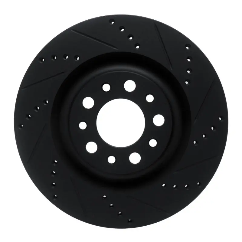 R1 2017-2025 Alfa Romeo Stelvio Rear Right Drilled & Slotted Black Brake Rotor 1