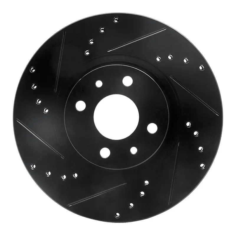 R1 2012-2019 Fiat 500E Front Left Drilled & Slotted Black Brake Rotor 1