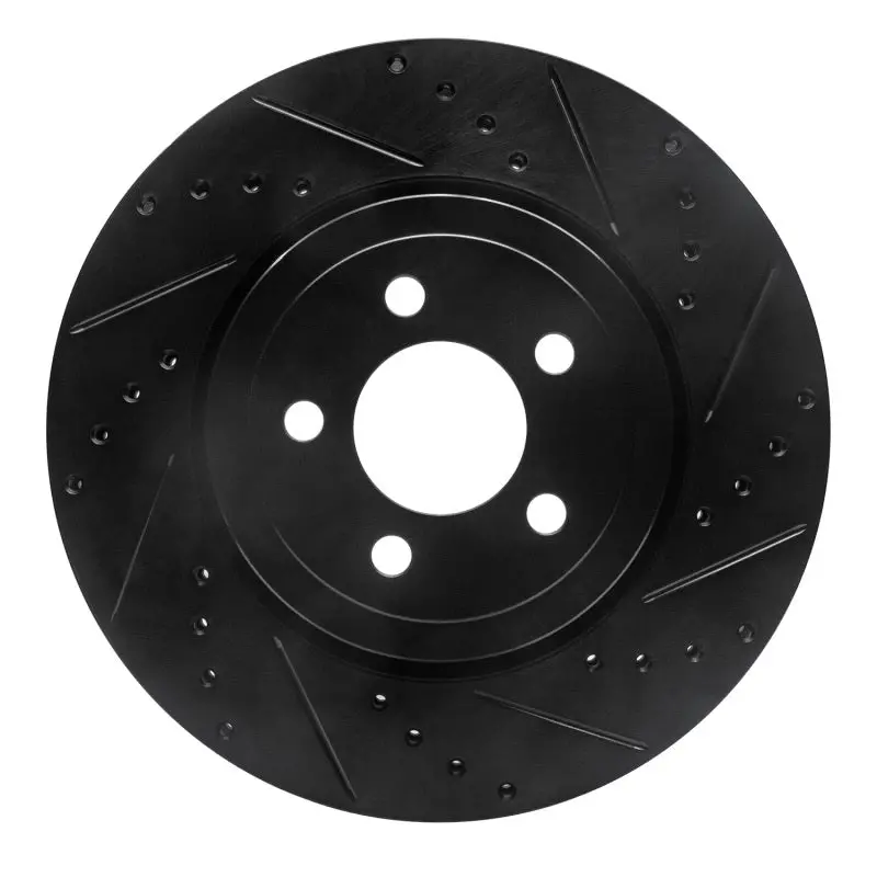 R1 09-23 Dodge Challenger Front Right Drilled & Slotted Black Brake Rotor 1