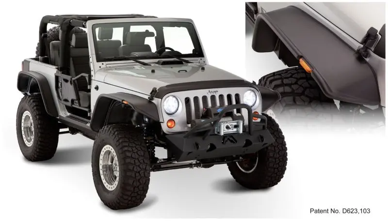 Bushwacker 07-18 Jeep Wrangler Flat Style Flares 4Pc Fits 2-Door Sport Utility Only - Black 1