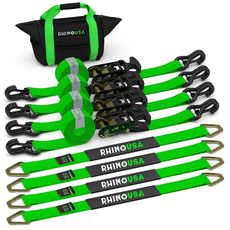 Rhino Usa Heavy Duty Vehicle Tie Down Kit- Green 1