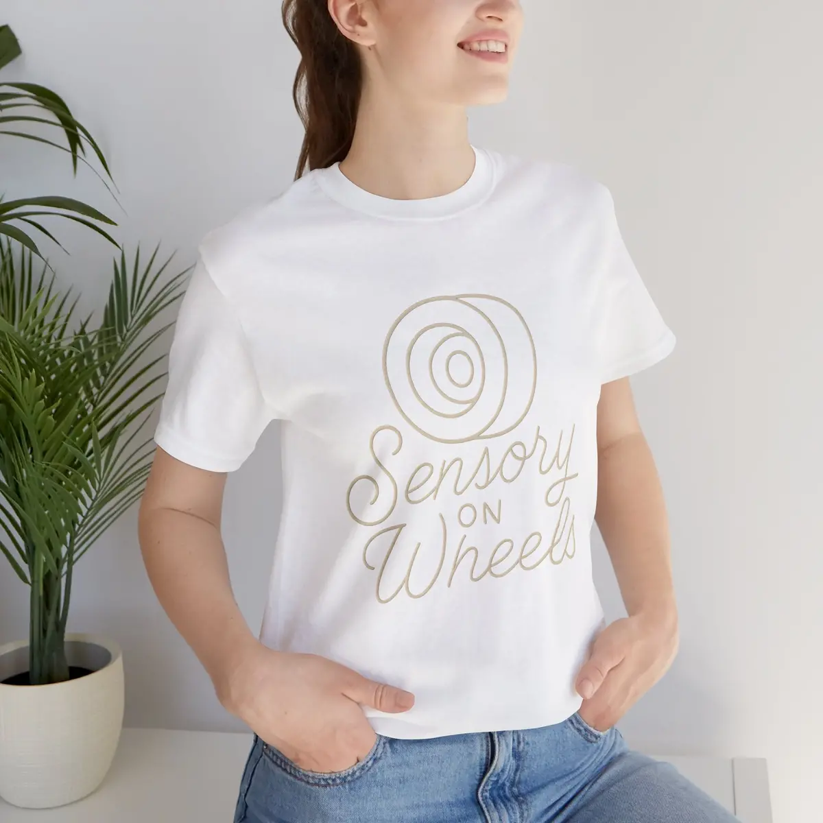 Unisex Tee Sensory On Wheels Logo Script Design 12