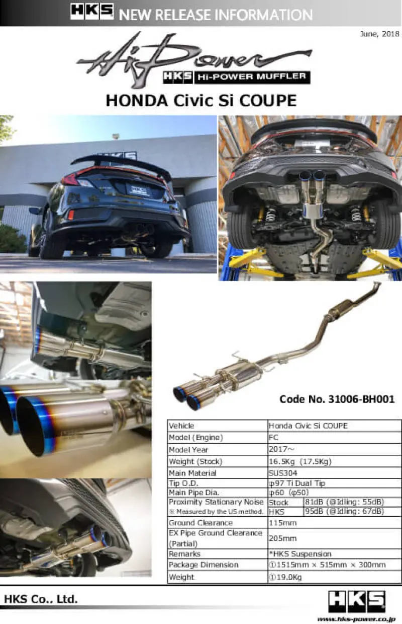 Hks Hi-Power Muffler For Civic Si Coupe (Fc3) 2