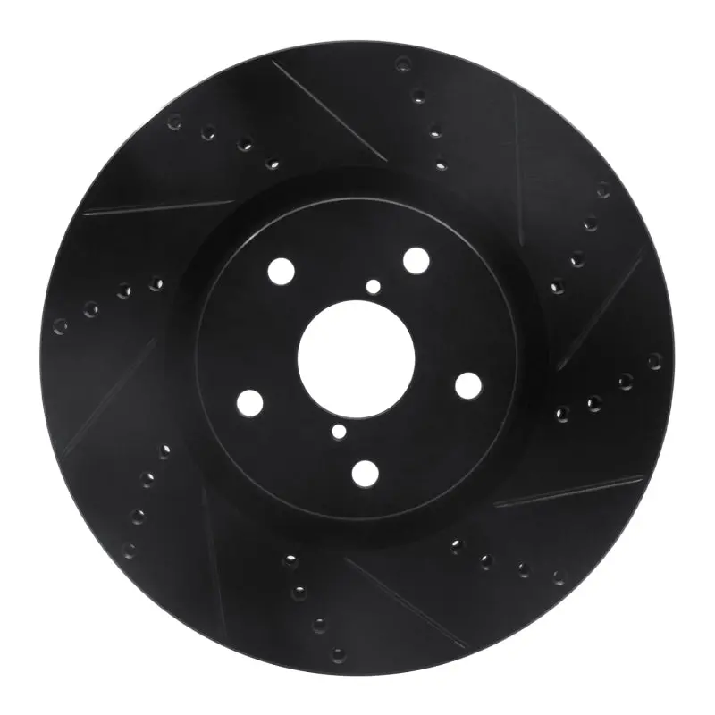 R1 05-17 Subaru Wrx Sti Front Right Drilled & Slotted Black Brake Rotor 1