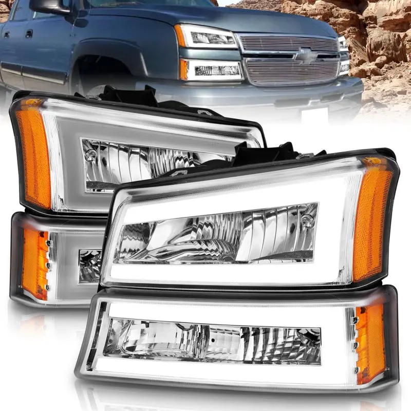 Anzo 2003-2006 Chevrolet Silverado 1500 Crystal Headlights W/ Light Bar Chrome Housing 1