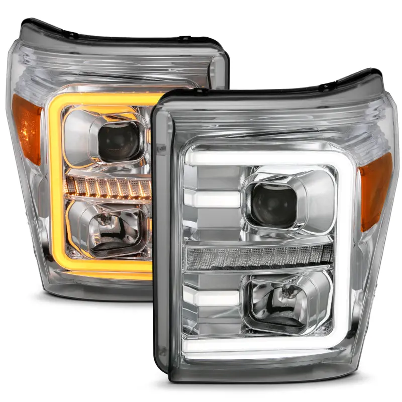 Anzo 11-16 Ford F-250/F-350/F-450 Projector Headlights W/ Plank Style Switchback Chrome W/Amber 2