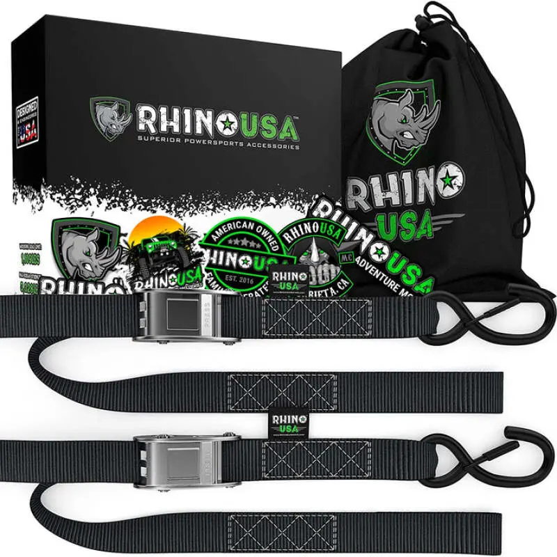 Rhino Usa Cambuckle Motorcycle Tiedown Straps 2-Pack (Black) 1.5In X 8Ft 1