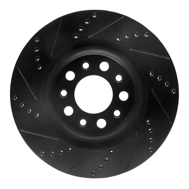 R1 2017-2025 Alfa Romeo Stelvio Rear Left Drilled & Slotted Black Brake Rotor 1