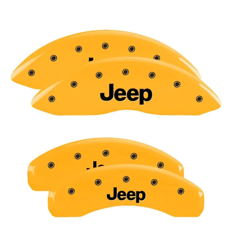 Mgp 4 Caliper Covers Engraved Front & Rear 11-15 Jeep Grand Cherokee Yellow Finish Black Jeep Logo 1