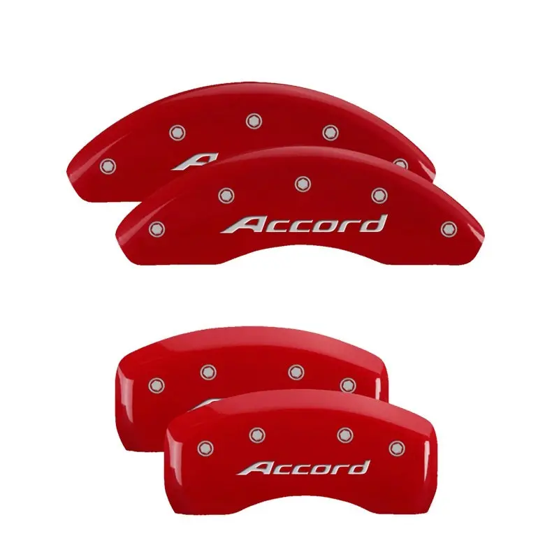 Mgp 4 Caliper Covers Engraved Front & Rear Red Power Coat Finish Silver Characters-Honda Accord 1