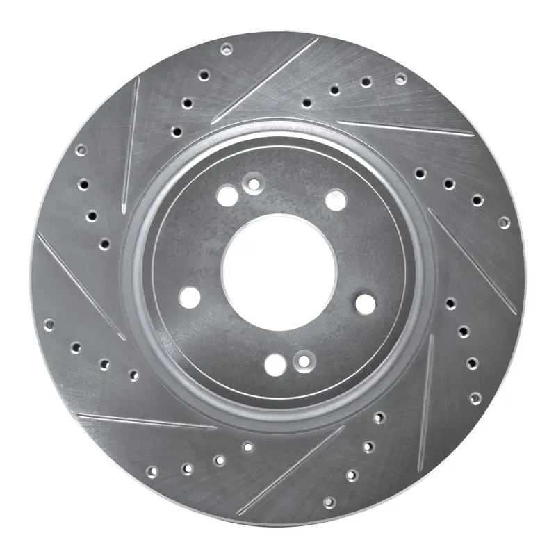 R1 18-23 Genesis G70 Front Left Drilled & Slotted Silver Brake Rotor 1