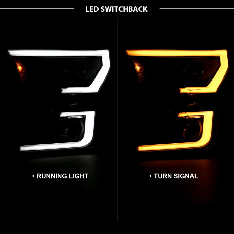 Anzo 2015-2017 Ford F-150 Projector Headlights W/ Plank Style Switchback Black W/ Amber 1