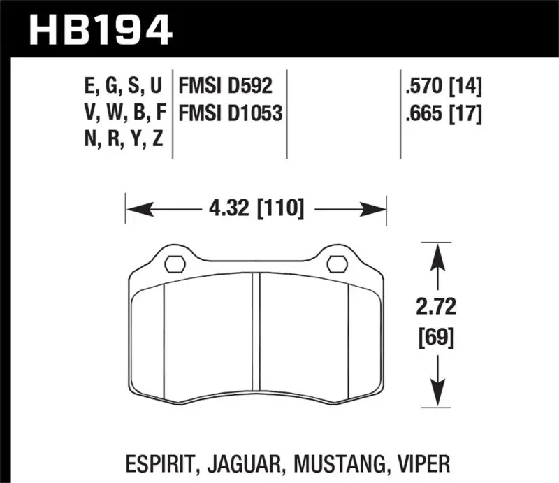 Hawk 92-02 Dodge Viper Hps 5.0 Front Brake Pads 1