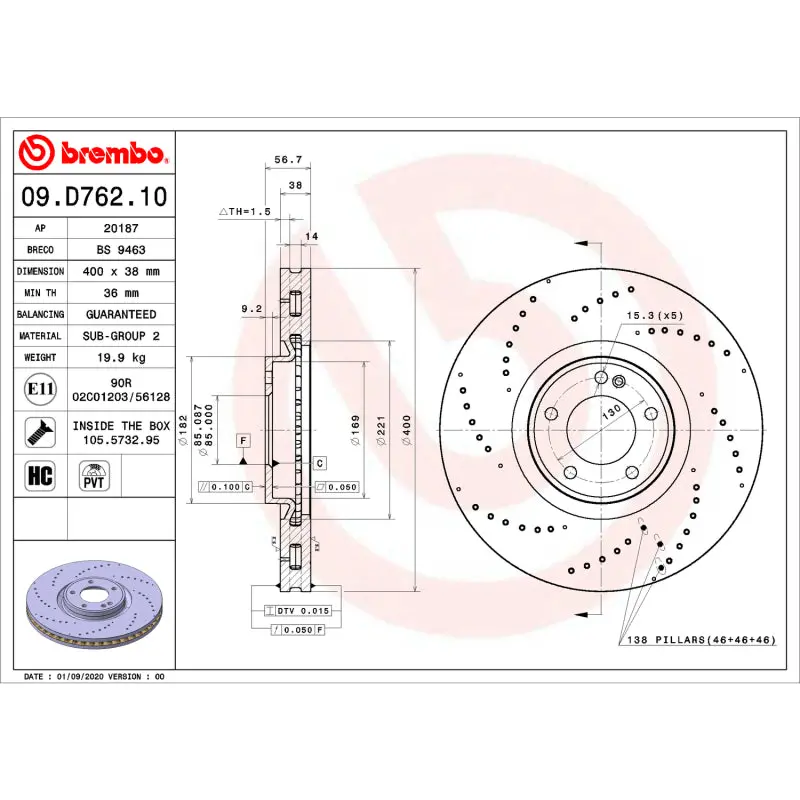 Brembo Oe 19-22 Mercedes-Benz G63 Amg Friction Brake Disc 1