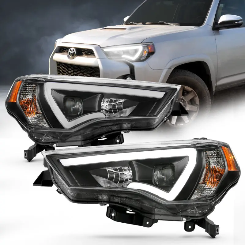 Anzo 14-18 Toyota 4 Runner Plank Style Projector Headlights Black W/ Amber 1