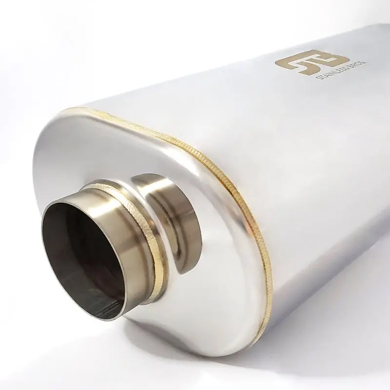 Stainless Bros 2.5In X 10In Oal Ss304 Thin Oval Muffler (2.5In Offset In/2.5In Offset Out) - Polish 1