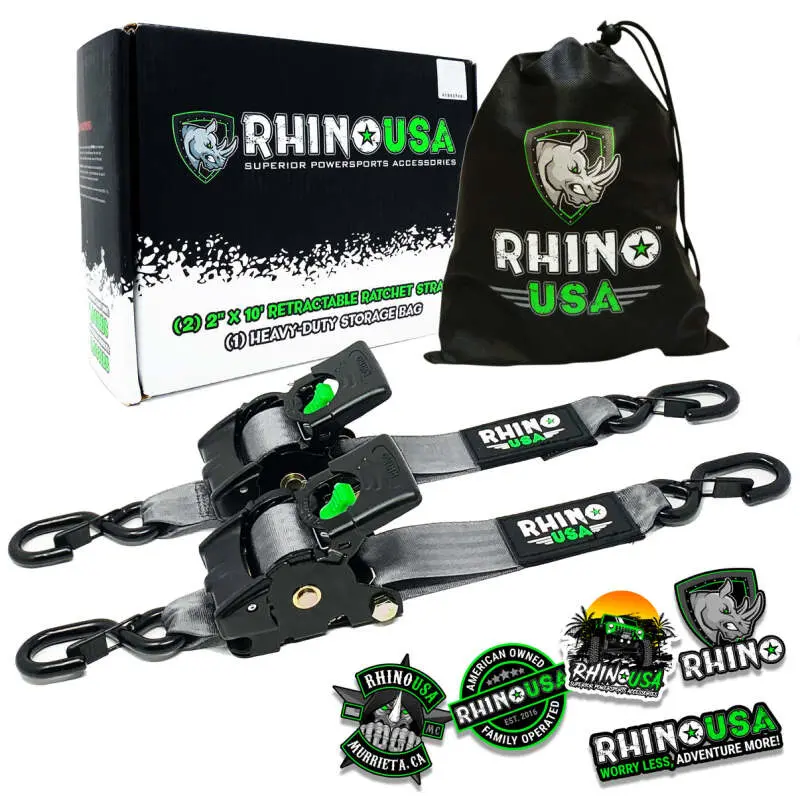 Rhino Usa Retractable Ratchet Straps (2Pk 2Inx10ft) Gray 1