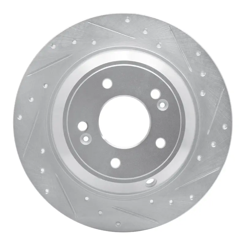 R1 18-23 Genesis G70 Rear Right Drilled & Slotted Silver Brake Rotor 1