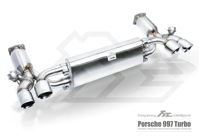 Fi Exhaust Porsche 997.1 Turbo Catless Mid Pipe + Valvetronic Mufflers + Quad Tips 1