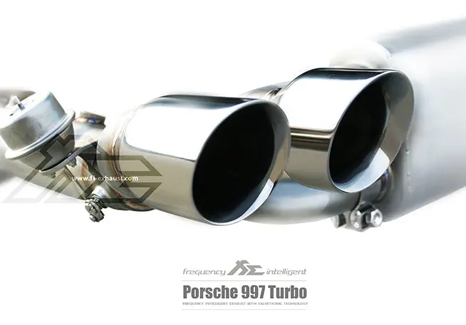 Fi Exhaust Porsche 997.2 Turbo Catless Mid Pipe + Valvetronic Mufflers + Quad Tips 3