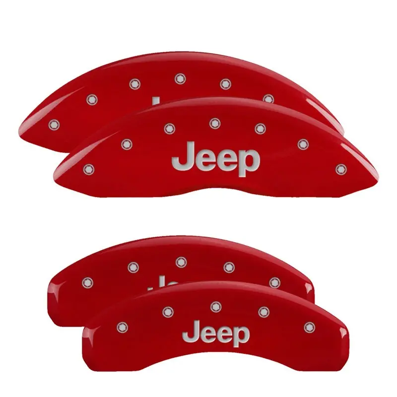 Mgp 4 Caliper Covers Engraved Front & Rear 11-18 Jeep Grand Cherokee Red Finish Silver Jeep Logo 1