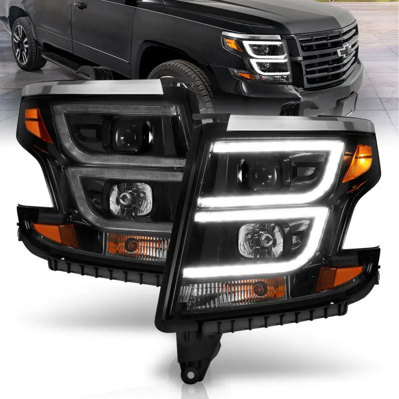 Anzo 2015-2020 Chevy Tahoe Projector Headlights Plank Style Black W/Drl 1