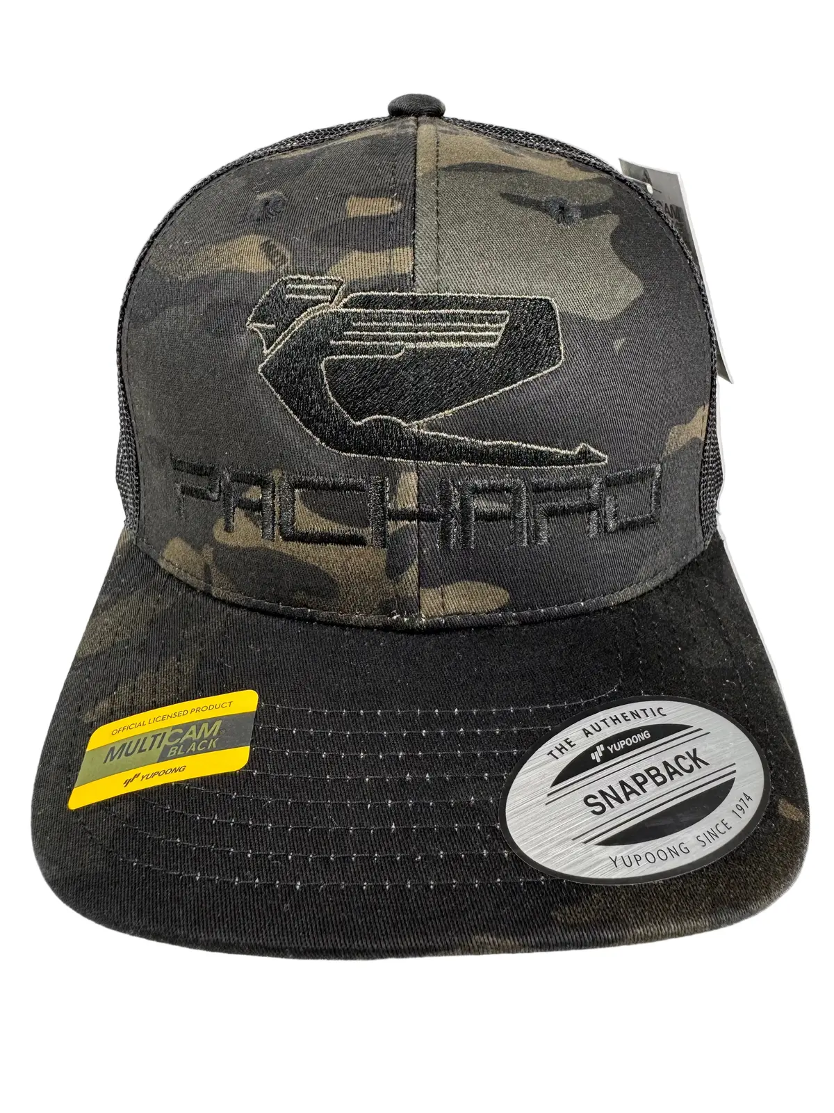 Embroidered Trucker Hat Curved Brim Black Camo Logo 1
