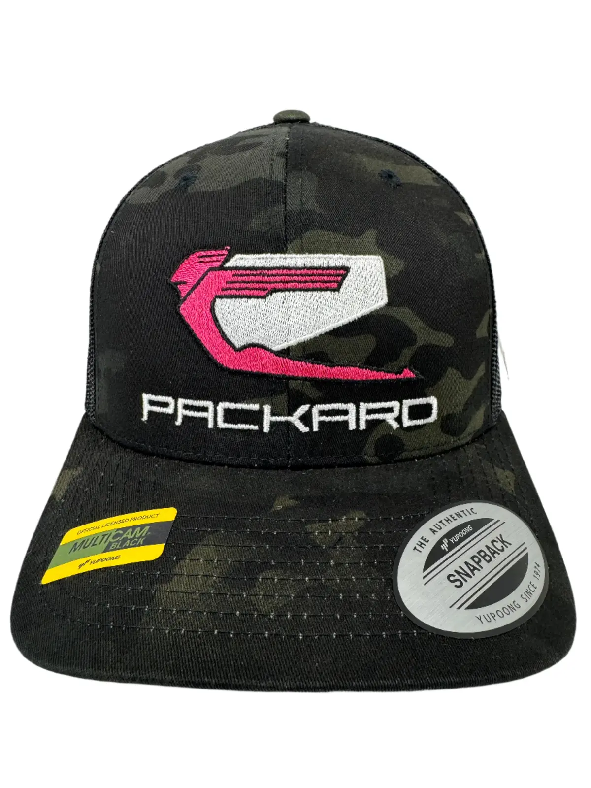 Embroidered Trucker Hat Curved Brim Pink Logo 1