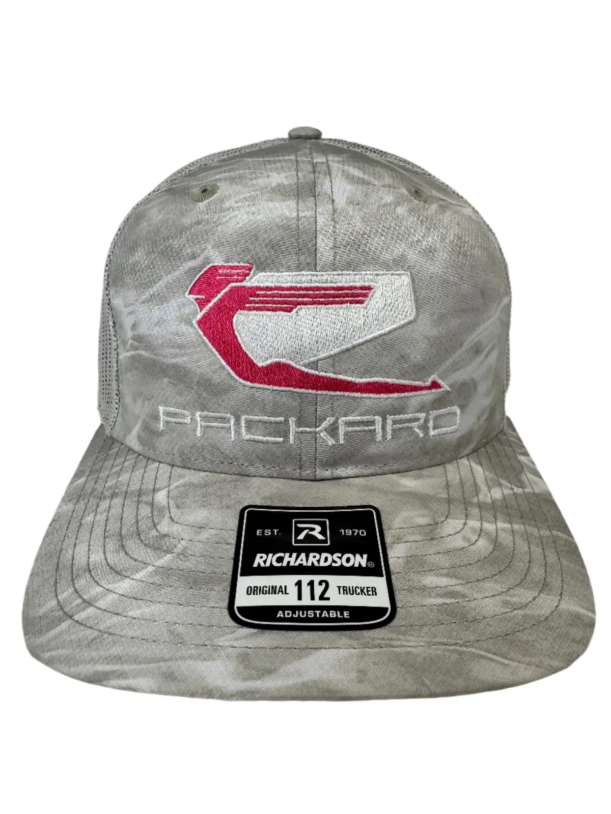 Embroidered Trucker Hat Curved Brim Pink Logo 1