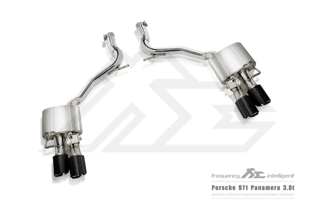 Fi Exhaust Porsche 971 Panamera 3.0T Mid Muffler X Pipe + Valvetronic Mufflers + Quad Tips (Longer Version) 1