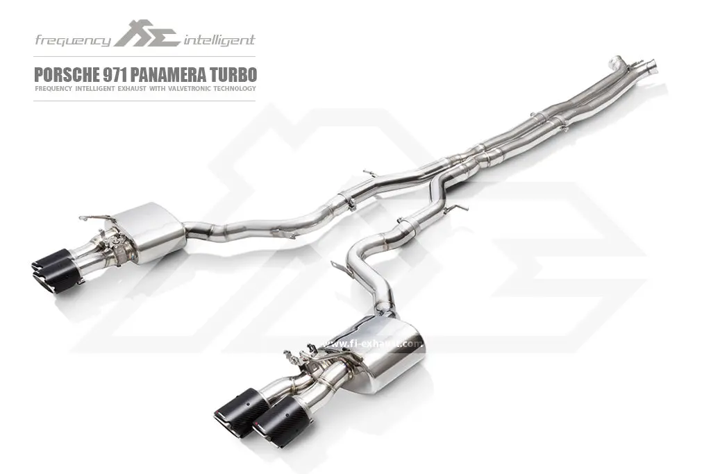 Fi Exhaust Porsche 971 Panamera Turbo Mid Muffler X Pipe + Valvetronic Mufflers + Quad Tips (Longer Version) 1
