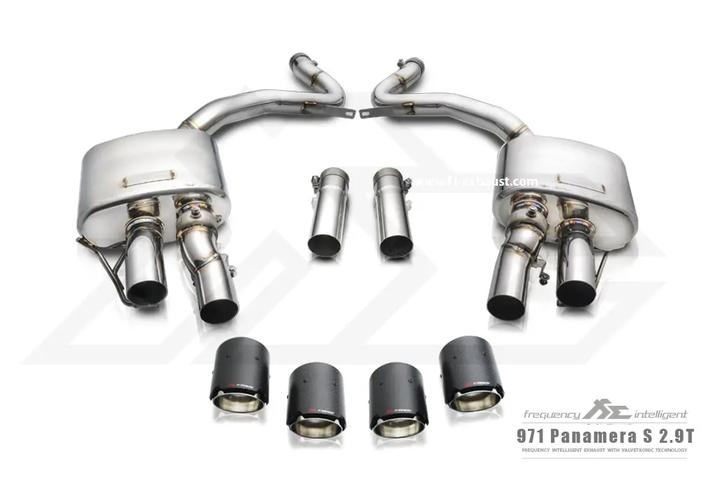 Fi Exhaust Porsche 971 Panamera 2.9T Mid Muffler X Pipe + Valvetronic Mufflers + Quad Tips (Longer Version) 1