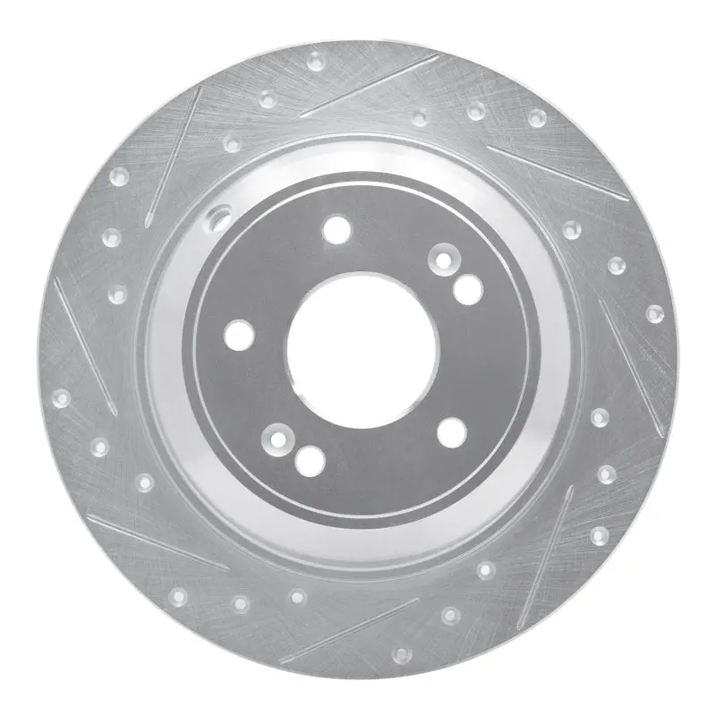 R1 18-23 Genesis G70 Rear Left Drilled & Slotted Silver Brake Rotor 1
