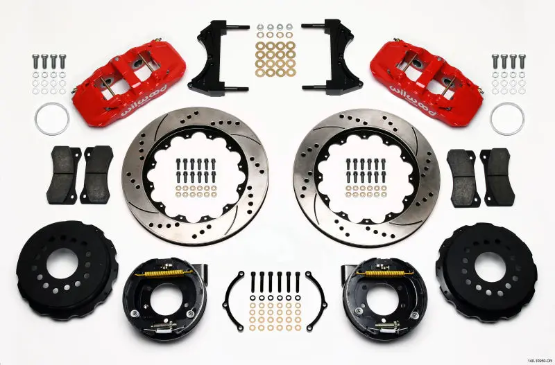 Wilwood Aero4 Rear P-Brake Kit 14.00In Drill Red 2005-2014 Mustang 1