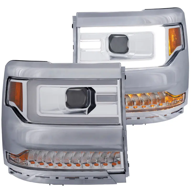 Anzo 16-17 Chevy Silverado 1500 Projector Headlights Plank Style Design Chrome W/ Amber 1